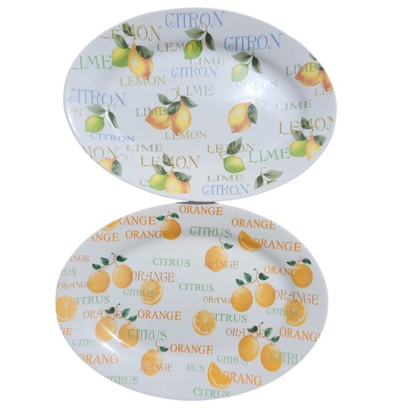Vintage 90s 14" Citrus Serving Platters Set of 2 Lemon Lime Orange Fruit Trays - Picture 1 of 7